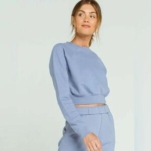 RSQ Womens Cropped Raglan Sweatshirt Dusty Blue Purple Fleece Pullover XS